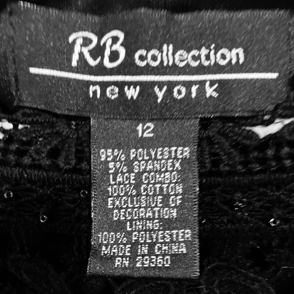 NWOT RB Collection NY Elegant Black Shimmer W/Lace Sleeveless Dress-Medium - Picture 3 of 7